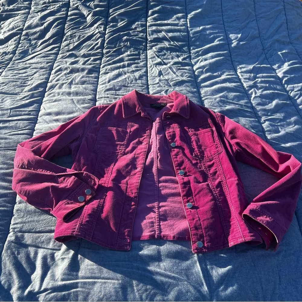 Vintage Y2K Jones New York Magenta Corduroy Fitted Jacket Size Petite Small
